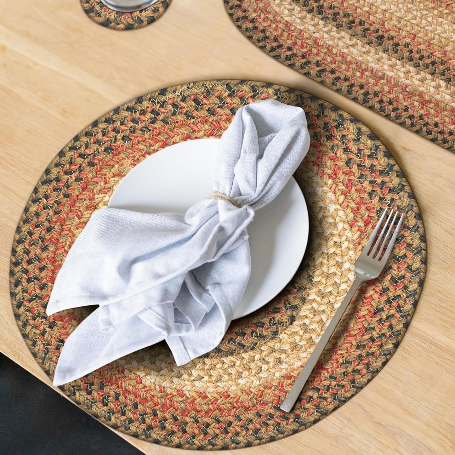 Russet Jute Woven Round Placemats Set of 6, 15", Warm Country Decor, Multicolor Table Mats - Vibrant Colors, Durable, Easy to Clean and Protects Furniture
