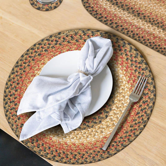Russet Jute Woven Round Placemats Set of 6, 15", Warm Country Decor, Multicolor Table Mats - Vibrant Colors, Durable, Easy to Clean and Protects Furniture