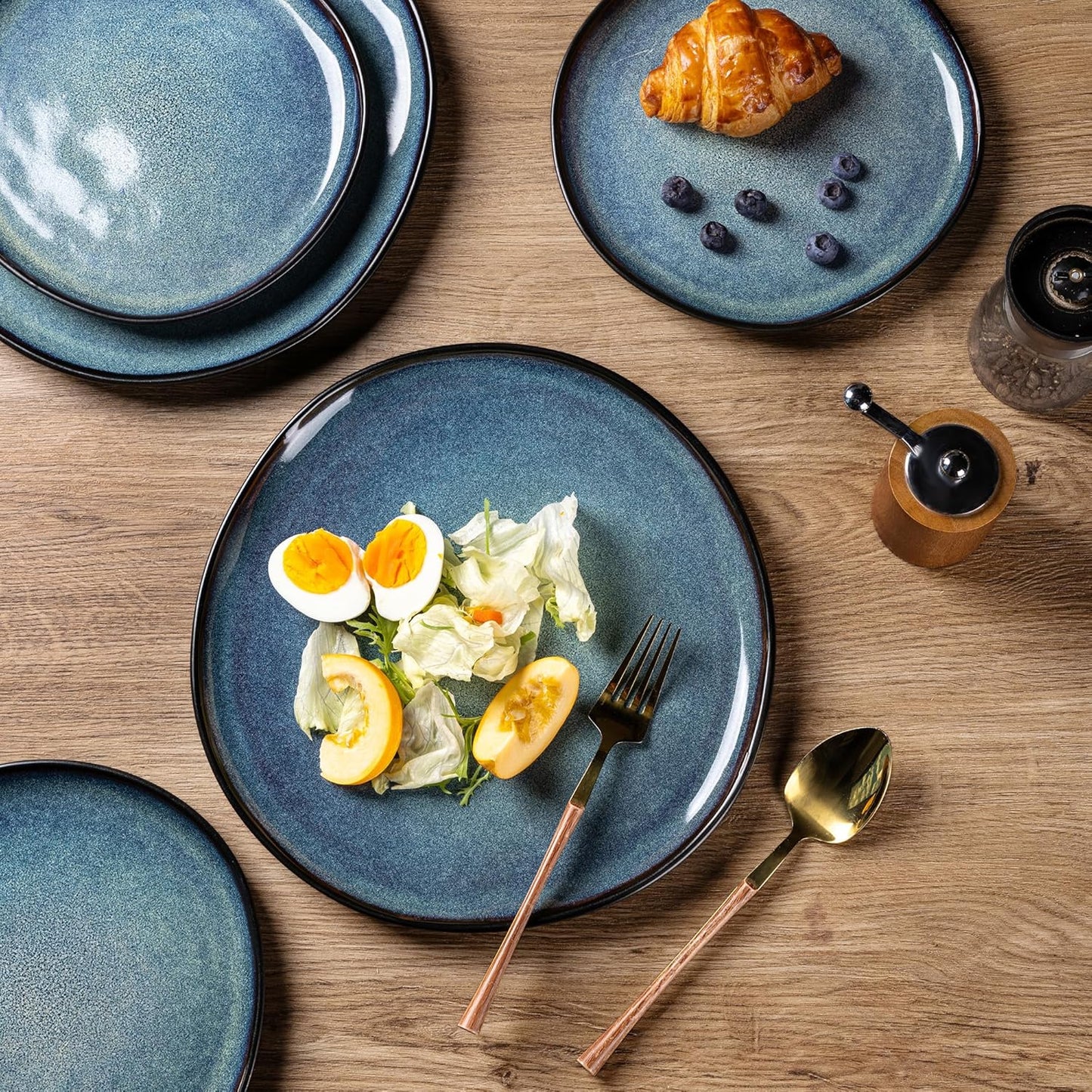 AmorArc Ceramic Dinnerware Sets,Handmade Reactive Glaze Stoneware Plates and Bowls Set,Highly Chip and Crack Resistant | Dishwasher & Microwave Safe Dishes Set,Service for 4 (12pc)