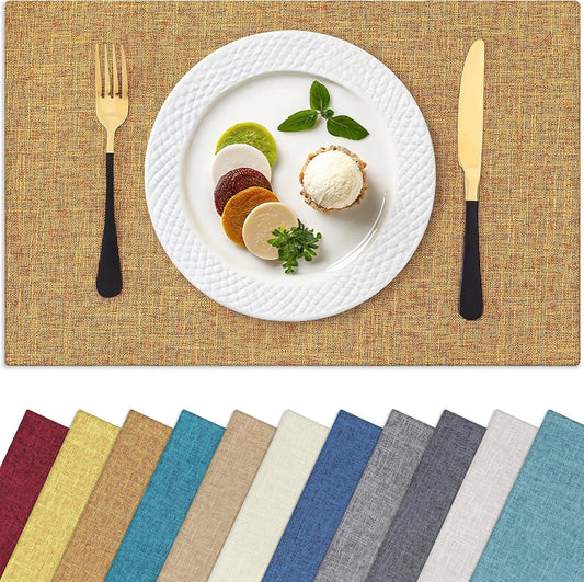 Homaxy Cloths Placemats for Dining Table Set of 8, Heat Resistant Washable Cotton Linen Blend Table Mats, Ideal for Kitchen Party Dining Decoration, 13" x 19", Amber