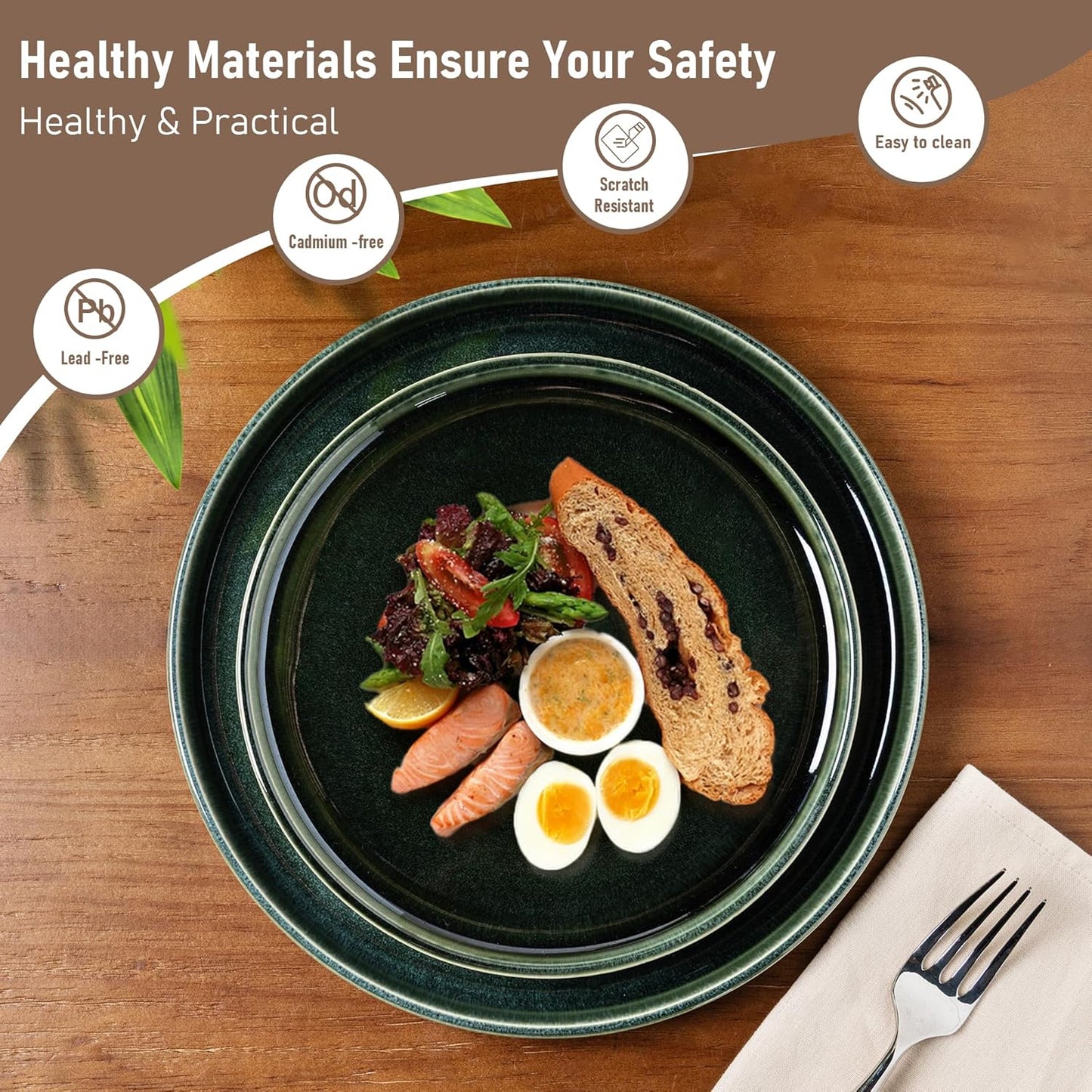 GBHOME Ceramic Dinnerware Sets for 6, 18 Pieces Stoneware Plates and Bowls Sets, Reactive Glaze Dishes -Scratch Resistant, Dishwasher&Microwave Safe, Earth Green