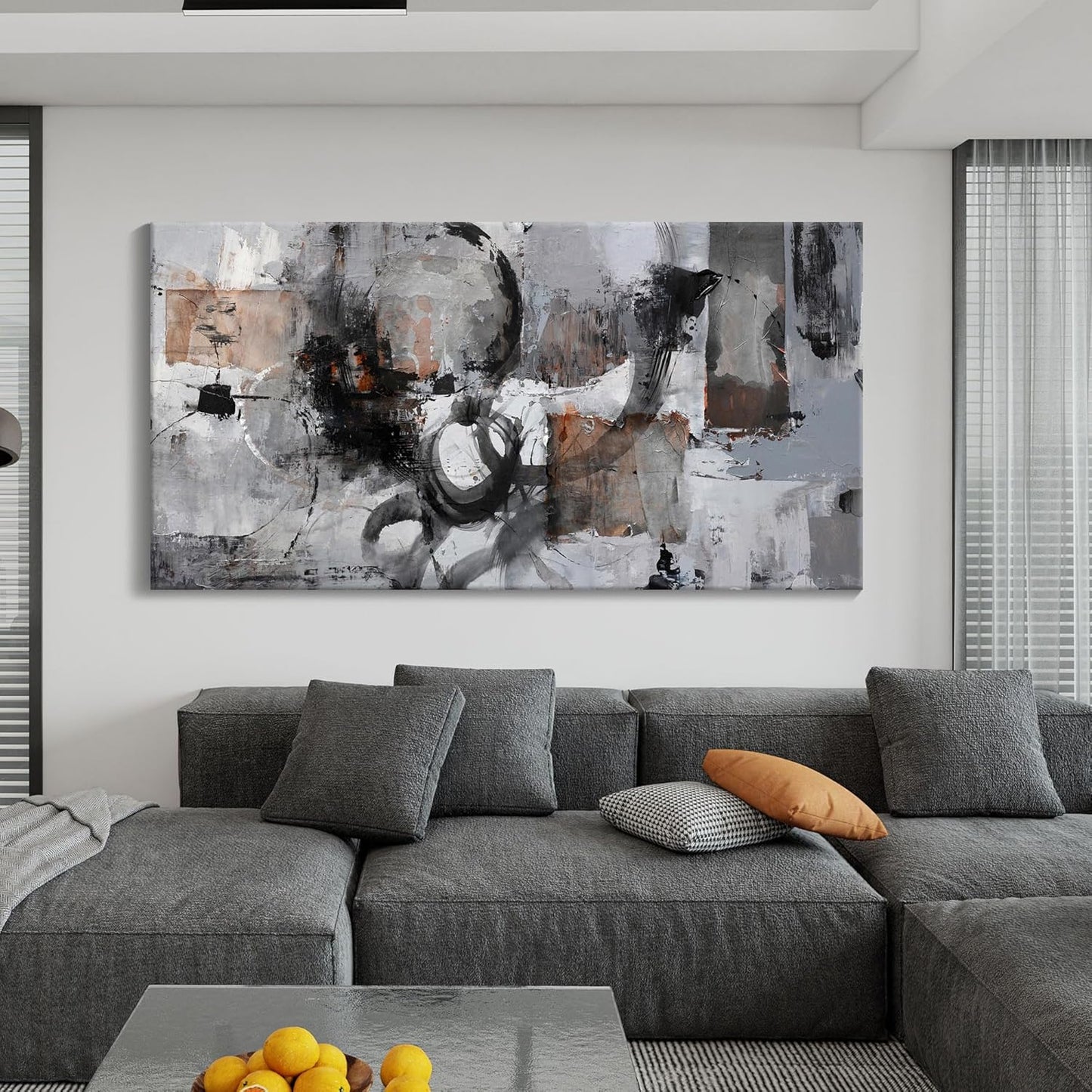 Pogusmavi Large Abstract Canvas Wall Art - Black & Grey, 29x58in, Framed, Modern Decor for Living Room & Bedroom