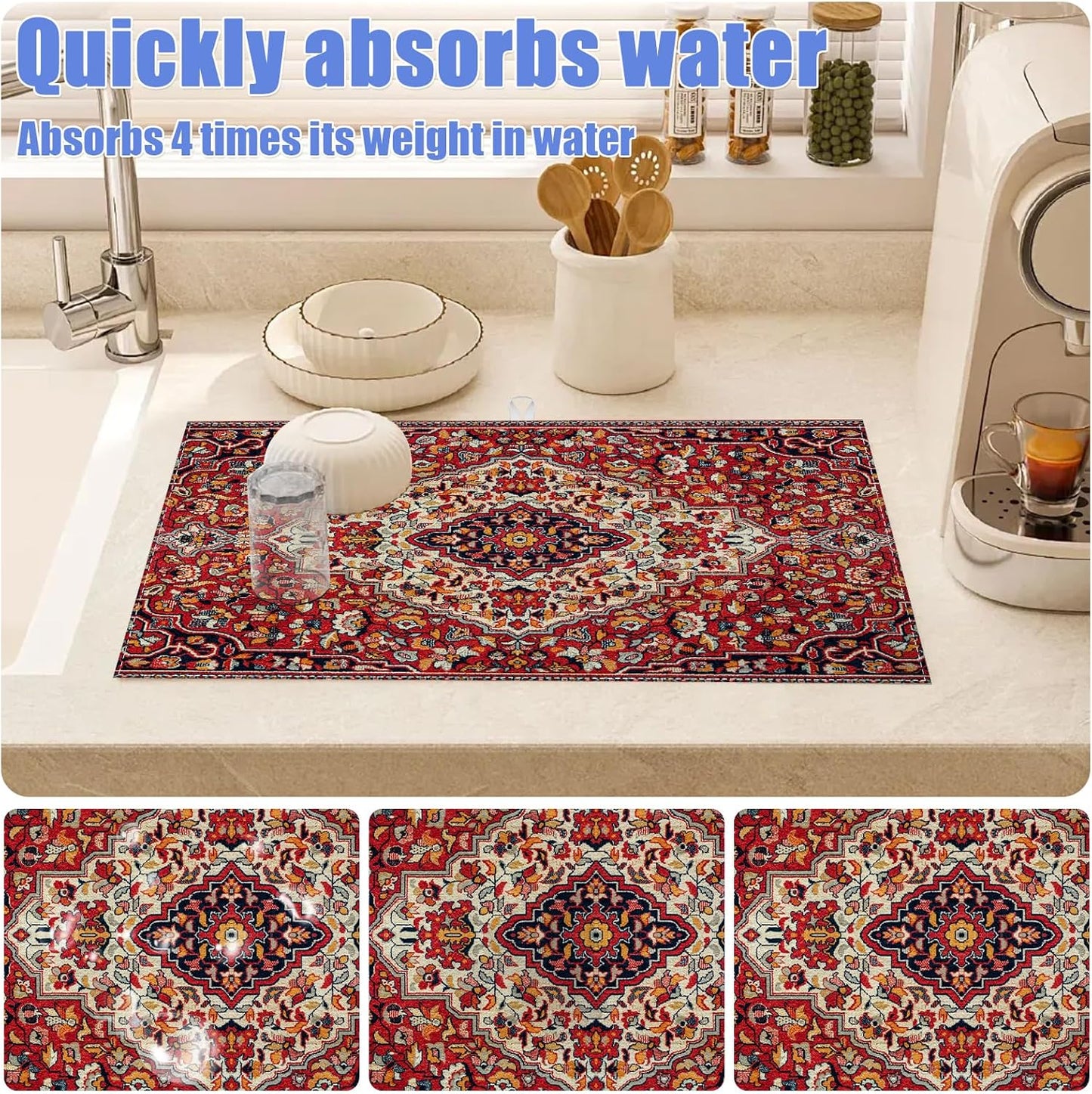 Boho Vintage Ethnic Dish Drying Mat for Kitchen Counter Persian Original Tribal Drying Pad Absorbent Dish Drainer Rack Mats Draining Pad