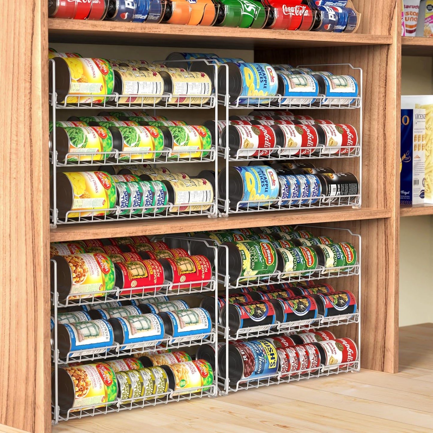 Simple Houseware Stackable Can Organizer Rack for Pantry/Cabinet - 11.5" D x 17" W x 13.75" H, Holds 36 Cans, 3-Tier Can Food Storage Dispenser, White