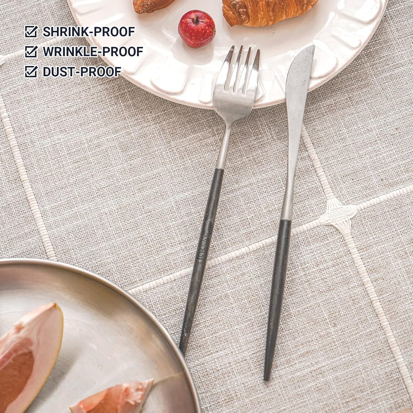 Deep Dream Tablecloths, Embroidered Waterproof Table Cloth Cotton Linen Wrinkle Free Anti-Fading Table Cover Decoration for Kitchen Dinning Party Christmas, 55 x 86 Inch - Light Brown