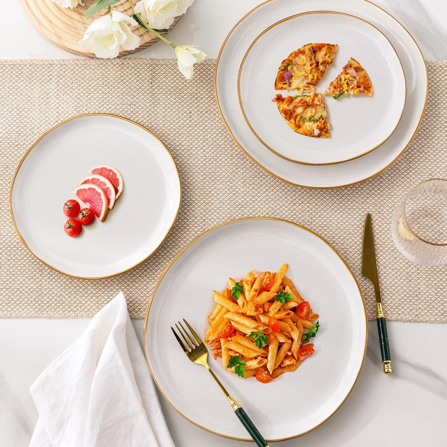 AmorArc Ceramic Dinnerware Sets,Handmade Reactive Glaze Stoneware Plates and Bowls Set,Highly Chip and Crack Resistant Dishware | Dishwasher & Microwave Safe Dishes Set,Service for 4(12Pcs)