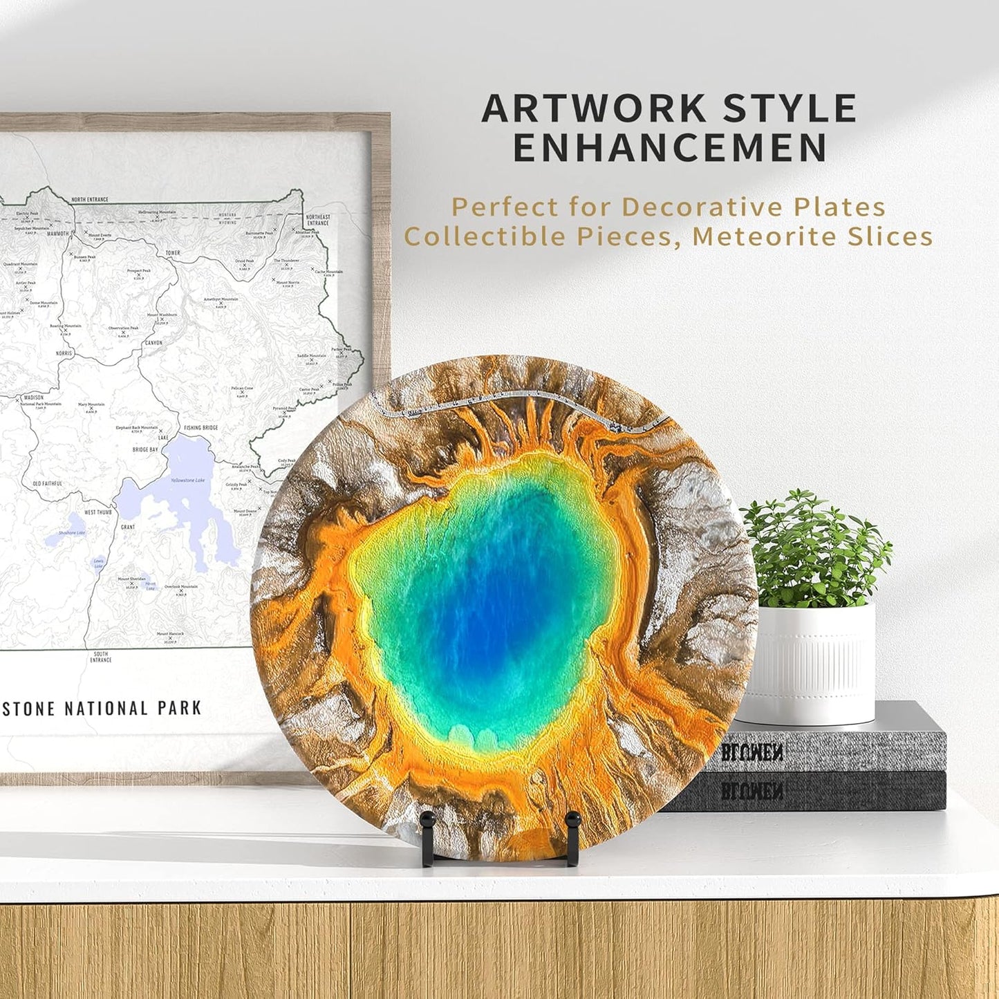 4 Pack Plate Stands for Display - 4.5 Inch Metal Square Wire Plate Holder Display Stand + Picture Frame Stand Holder Easel for Book, Decorative Plate, Plaque, Photo, Platter (Black)