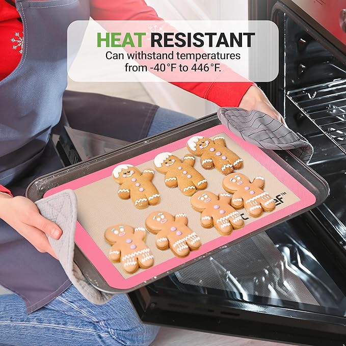 Nutrichef Silicone Baking Mats - 2 Non-stick Food-Grade Silicone Mats - Perfect for Full Baking Pans 24.4 x 16.5 IN - Oven-safe Up to 480 Degrees F - Suitable for Ovens, Freezers, & Dishwashers - Pink