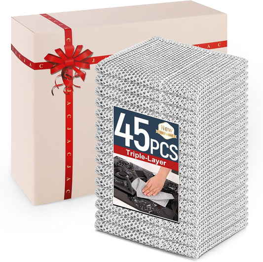 3 Layers Non Scratch Wire Dish Cleaning Supplies 45PCS - Wire Dishwashing Rag Home Essentials-Reusable Steel Wool Scrubber Washcloths,Kitchen Towels and Dishcloths Set for Pans Sinks & Cookware