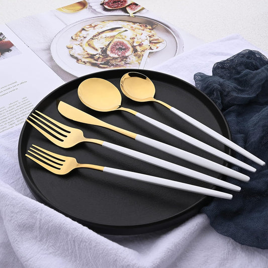 40-Pieces Silverware Set, Flatware Sets Satin Finish, 304 Stainless Steel Utensils Dishwasher Safe Service for 8, Include Dinner Knife/Fork/Spoon Dinnerware Sets (Matte White Gold)