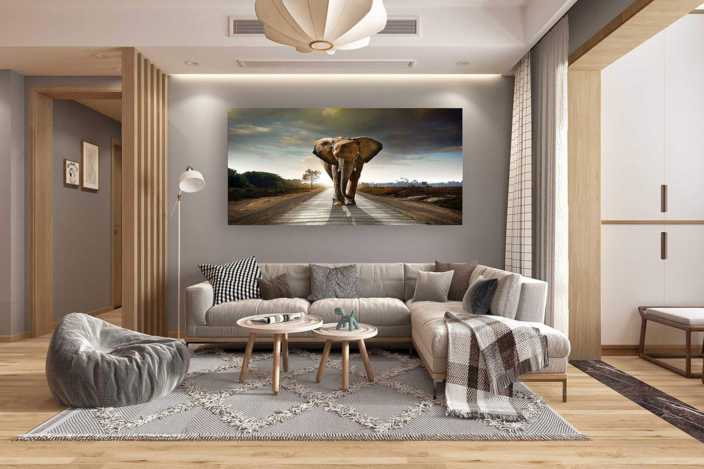 Muolunna D1275 Elephant Canvas Prints Wall Art Animals Photo Pictures Painting on Canvas Decor for Living Room Bedroom Home Office kitchen Wall Decor Stretched and Framed Grey Landscape Artwork