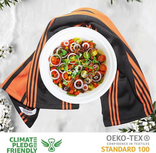 Urban Villa Halloween Kitchen Towels 100% Cotton Set of 6 Dish Towels - 20x30 Inches Highly Absorbent Quick Drying Dish Towels for Kitchen with Hanging Loop Hand & Tea Towels (Orange & Black Striped)