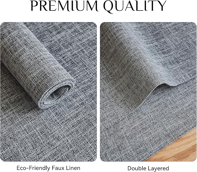 Softalker Faux Linen Placemats Set of 12-12 x 18 Inch, Heat Resistant Double Layered Durable Burlap Farmhouse Place Mats, Non-Slip Washable Rustic Table Mats for Dining, Kitchen, Party（Light Grey