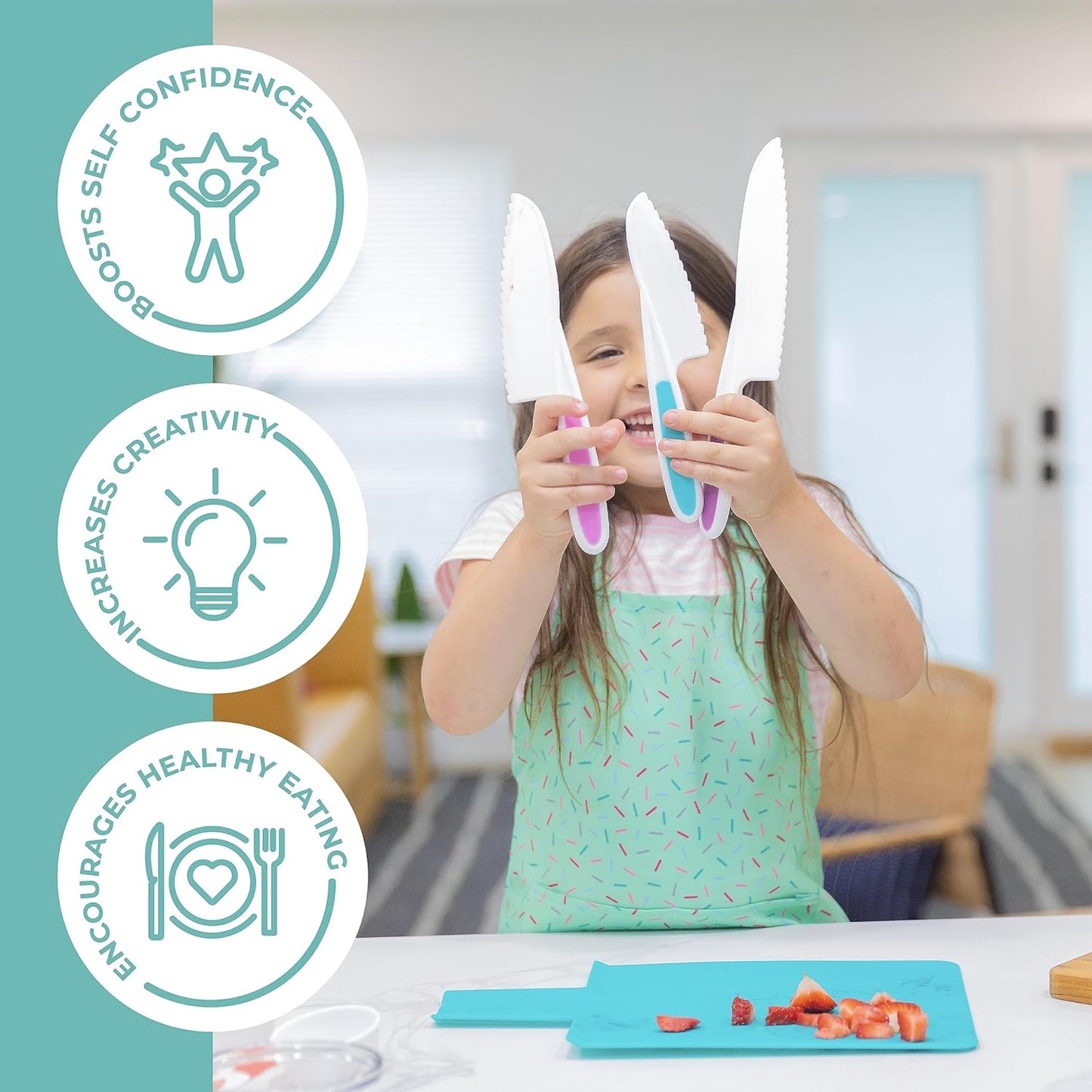 Tovla Jr. Kid Safe Knife Set for Real Cooking | 3-Piece Toddler Kitchen Knives | Montessori & STEM Cooking Tools Ages 4–12 | BPA-Free, Dishwasher-Safe | Christmas, Birthday & Stocking Stuffer Gift