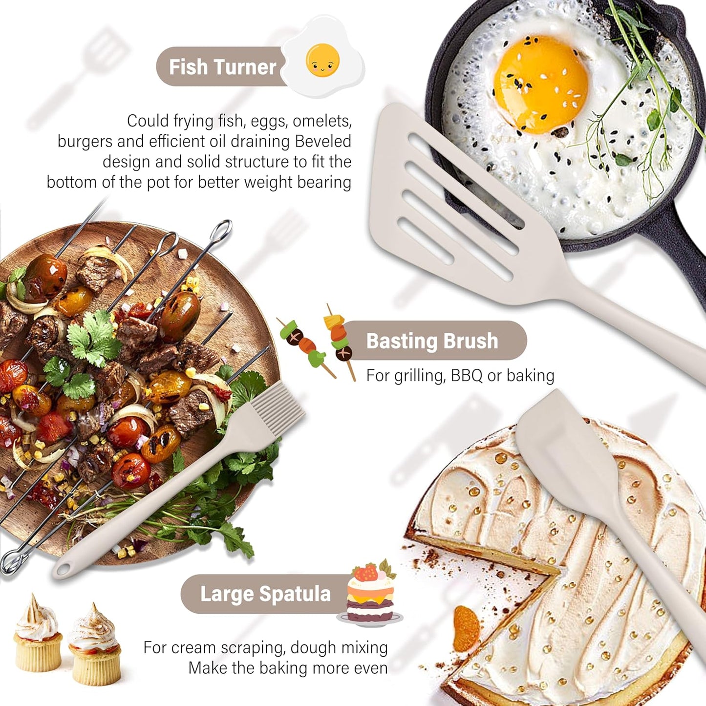 HaWare 11 PCS Silicone Cooking Utensils Set, Heat Resistant Kitchen Utensils with Holder, Food-grade Spatula Sets for Nonstick Cookware, Kitchen Tools Gadgets Include Fish Turner, Spoon (Khaki)