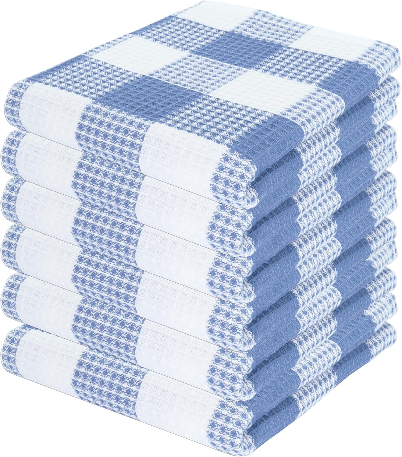 PurpleEssences 100% Cotton Waffle Weave Check Plaid Kitchen Towels, Super Soft and Absorbent Dish Towels for Drying Dishes 15 x 25-6 Pack - Fall Thanksgiving- Smoky Grey and White