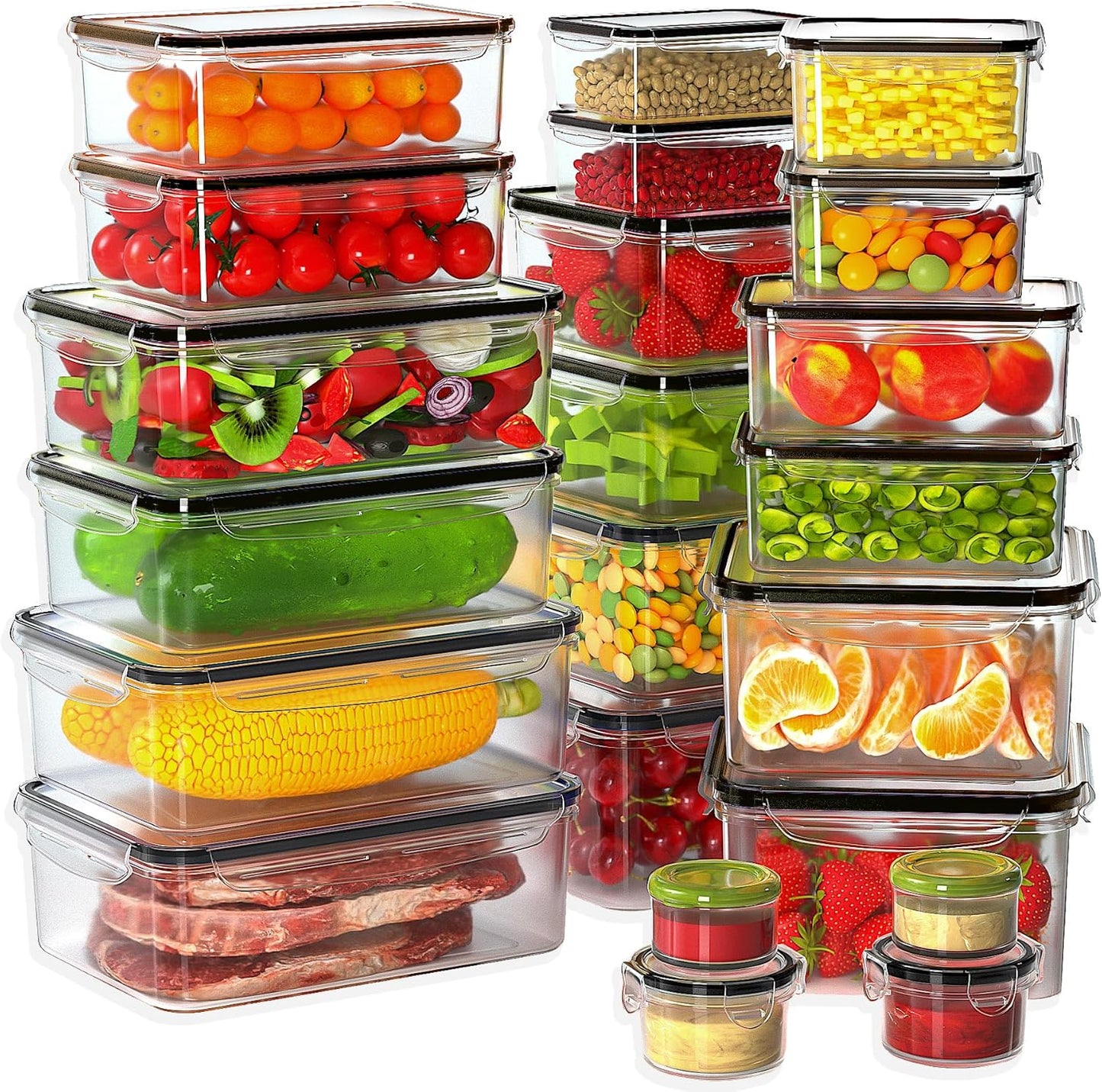 44 PCS Plastic Food Storage Containers with Lids Airtight, BPA-Free Leakproof Meal Prep Containers Reusable,Microwave & Dishwasher & Freezer Safe,Includes Labels & Pen