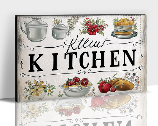 GUTTATY Kitchen Pictures Wall Decor, Farmhouse Wall Art Decor Colorful Vegetables and Flowers Painting for Dinning Room Restaurant Decor, Mother's Day Gift for Grandma Mom Hanging Artwork 24×36 Inch