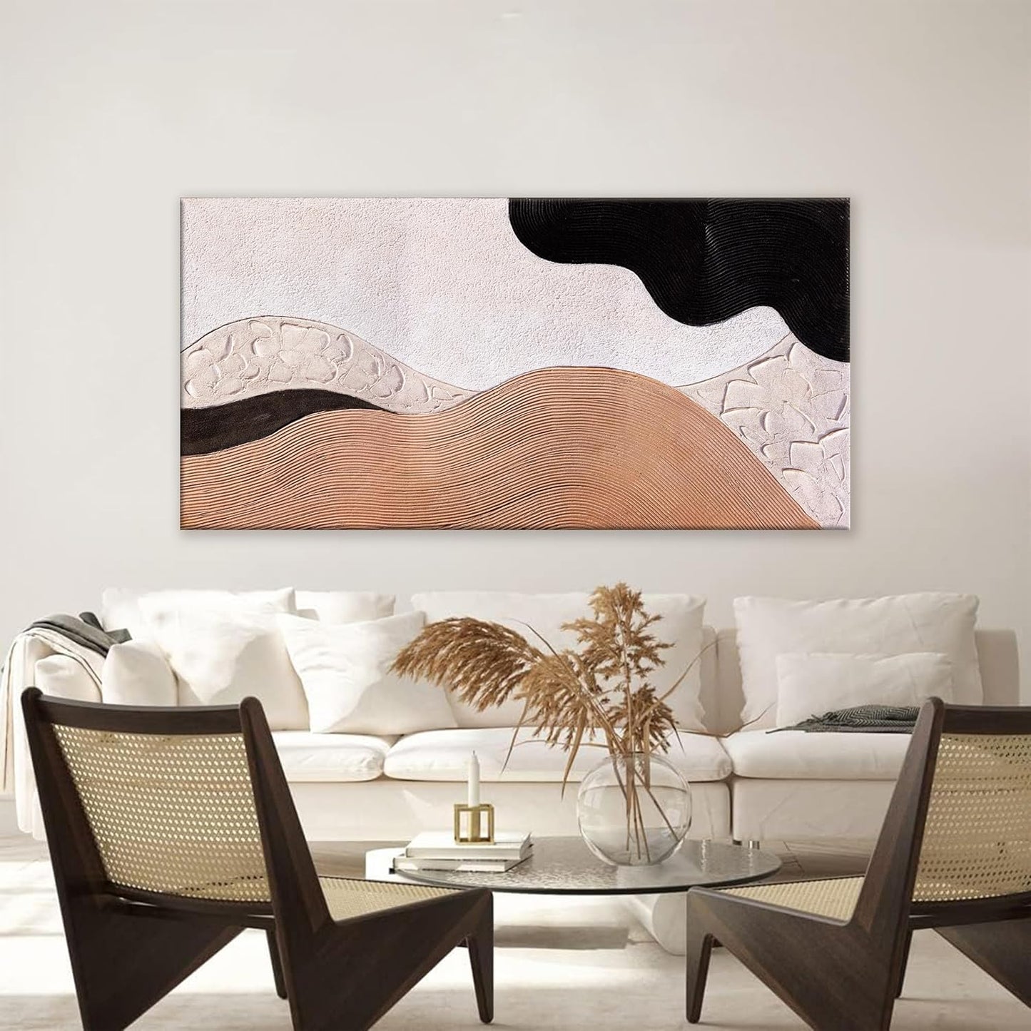 Suconvng Brown Abstract Wall Art For Living Room Modern Canvas Art Wall Decor Abstract Art Prints Pictures Black Wall Art For Hotel Home Wall Decor 24x48 Inch Ready To Hang
