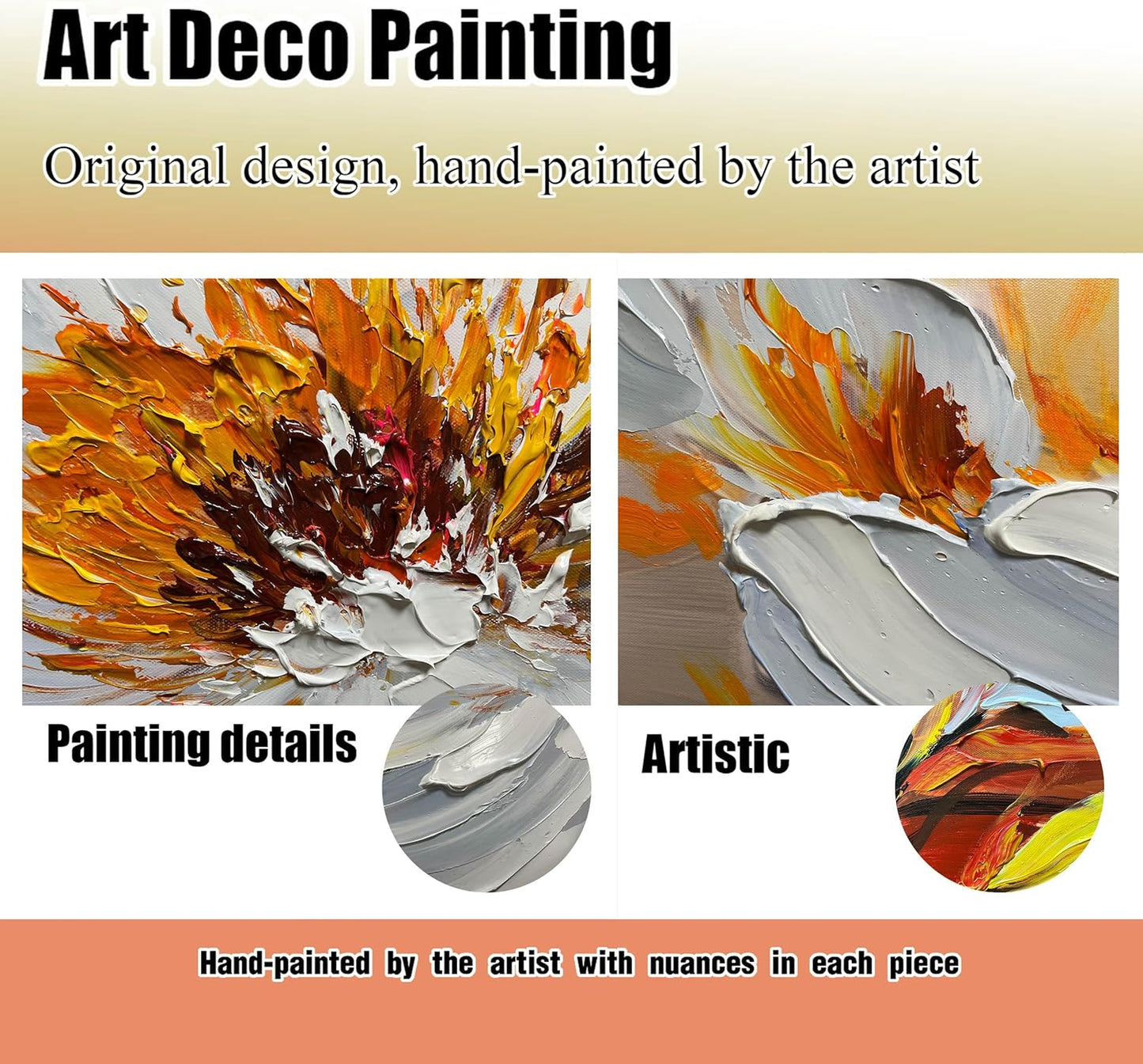 Hand Painted Flower Painting Wall Art for Bedroom - Abstract Painting Wall Art for Living Room - Big Picture Frames for Wall Size 29" x 59"