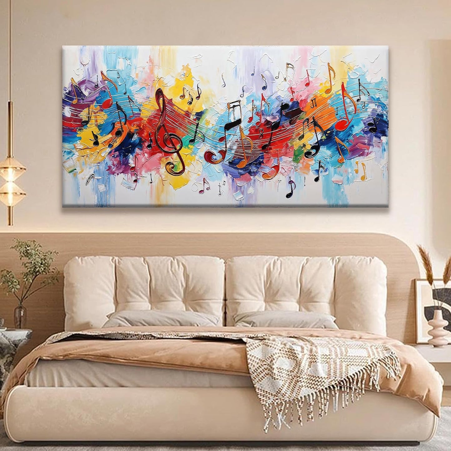 Suconvng Abstract Wall Art For Living Room Colorful Musical Note Canvas Art Wall Decor Large Wall Art Print Abstract Art Painting Print For Home Bedroom Decor Hotel Artwork 29 X 58 Inch