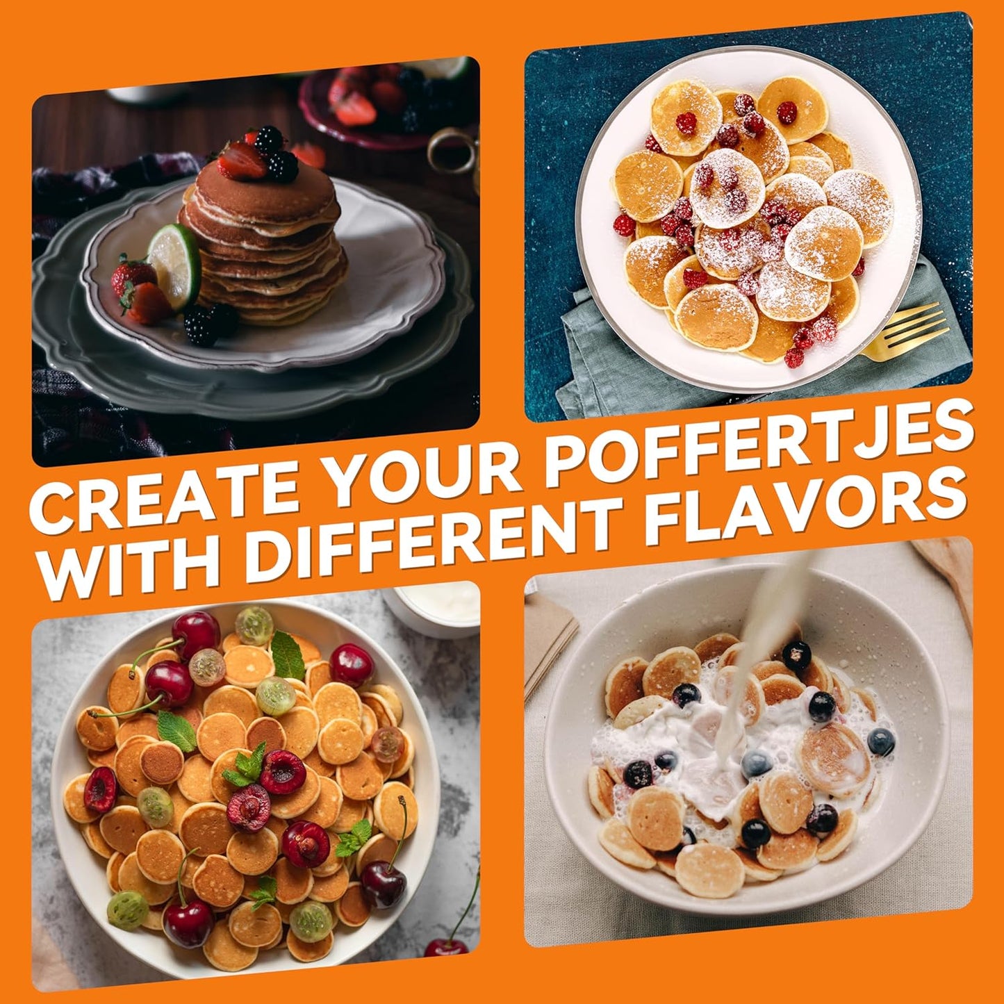 Baker's Friend Mini Pancakes Maker Machine, Dutch Mini Pancake Griddle, 14 Holes Electric Poffertjes Pan, Ideal for Breakfast, Snacks, Desserts & More, Yellow