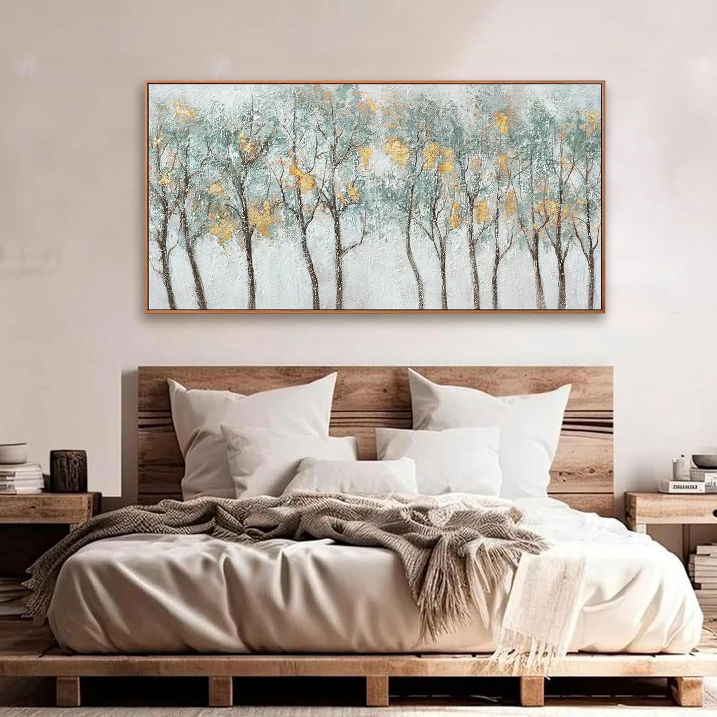 Wall Art Modern Artwork Canvas Prints Framed Picture Green Plant Forest Abstract Tree Contemporary Wall Art Bedroom Living Room Office Decoration Framed Ready To Hang 24x48 Inch