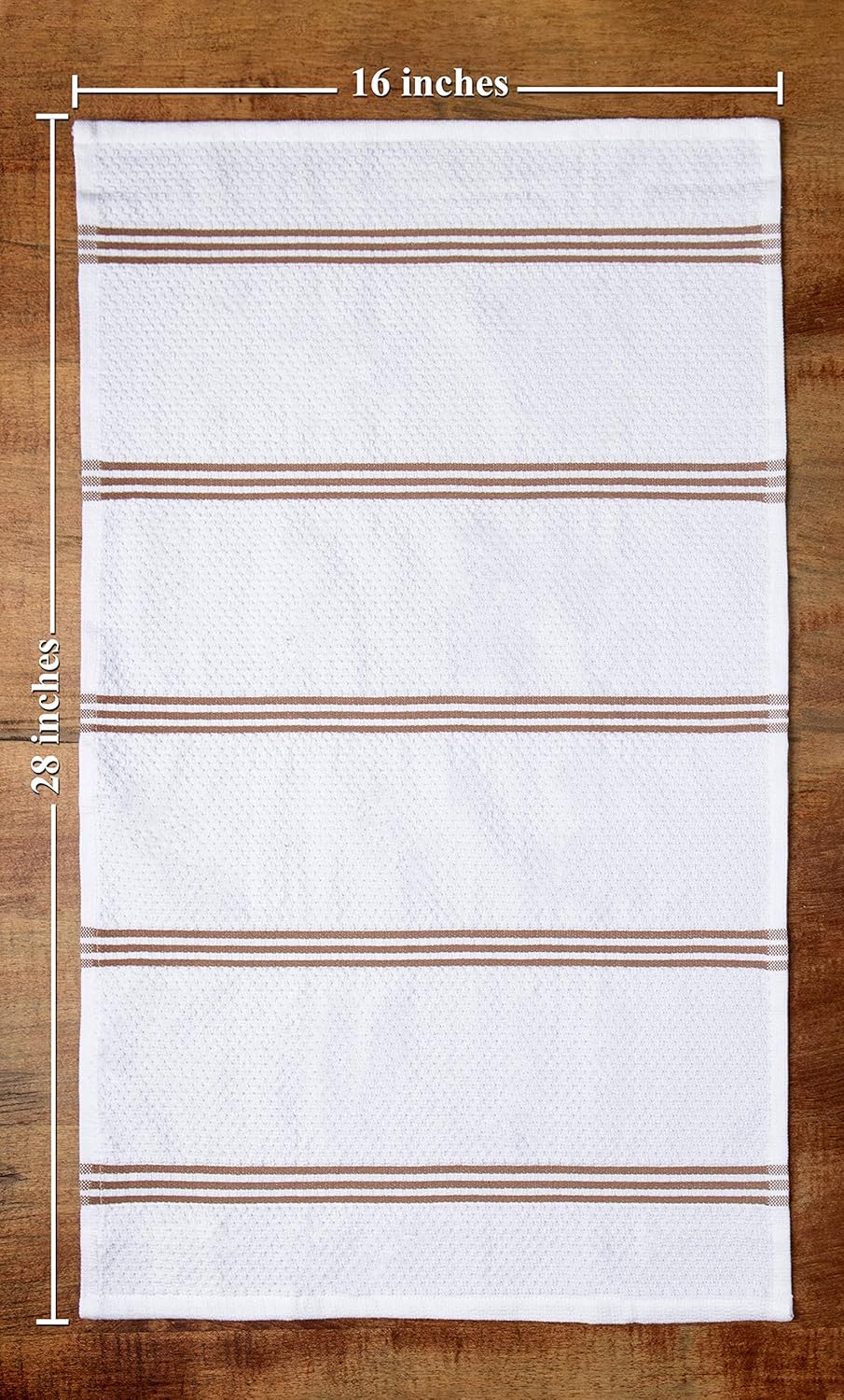 Sticky Toffee Cotton Kitchen Towels Set of 4 – Brown and White Hand Towels 28x16 in, Reusable and Absorbent Tea Towels for Cleaning or Drying, Oeko-Tex Cotton