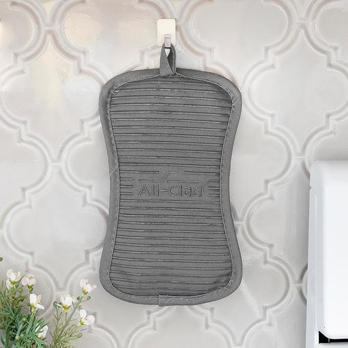 All-Clad Premium Pot Holder & Heating Pad, (2-Pack) Heat Resistant to 500 Degrees, 100% Cotton 10"x6.25" for Kitchen and Barbeque, Pewter