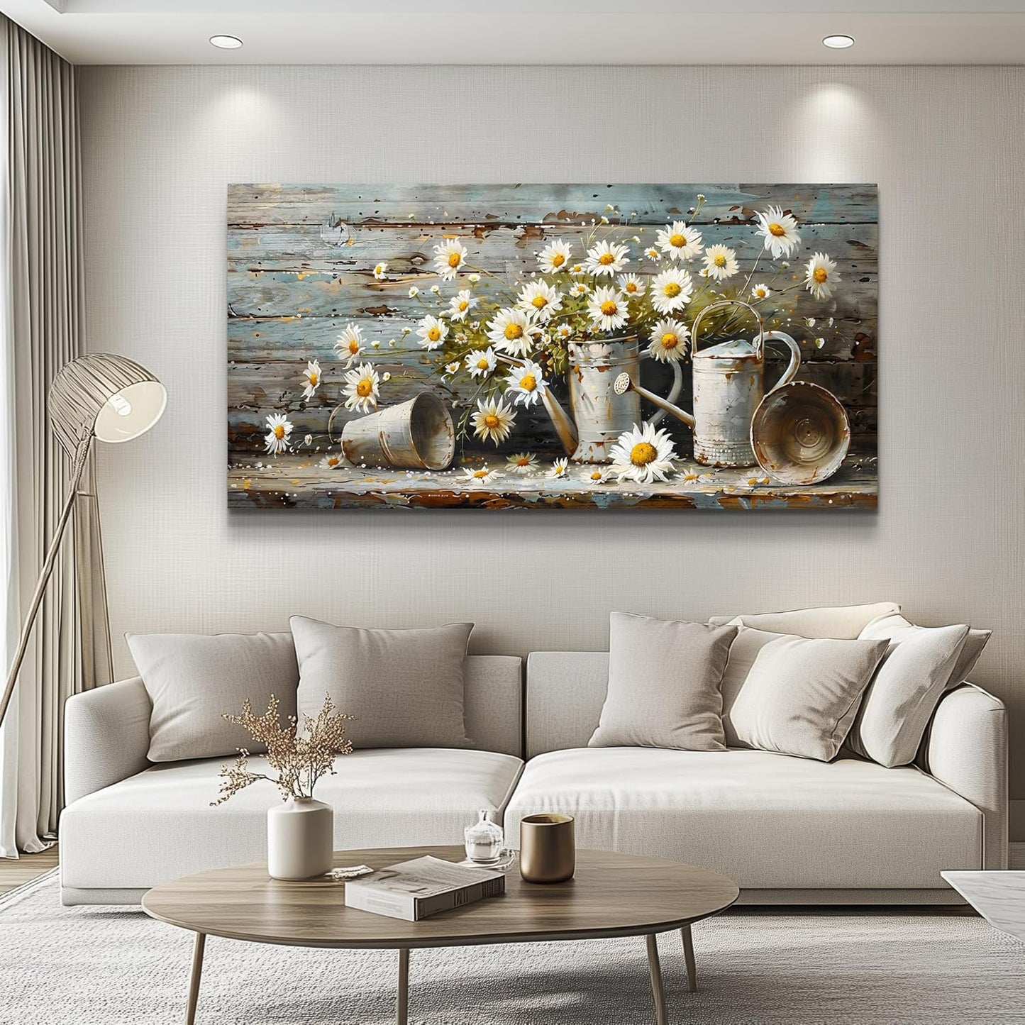 QIYILEXWART Canvas Wall Art For Living Room Wall Decor For Bedroom Kitchen Wall Decoration Daisy Rustic Landscape Painting Farmhouse Pictures Artwork Room Aesthetic Home Decor 20x40 In