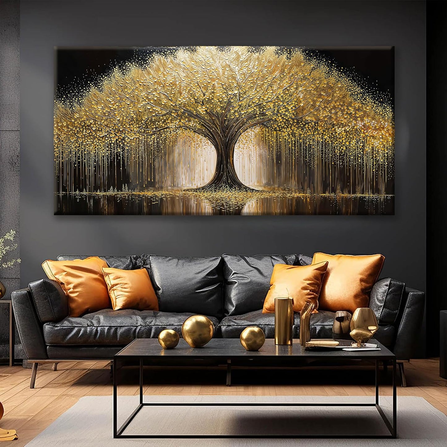 Large Golden Tree Of Life Wall Art Decor Modern Ready To Hang Room Wall Decor Large Wall Art For Living Room Kitchen Office Bedroom Canvas Prints Decor 29x58 Inch