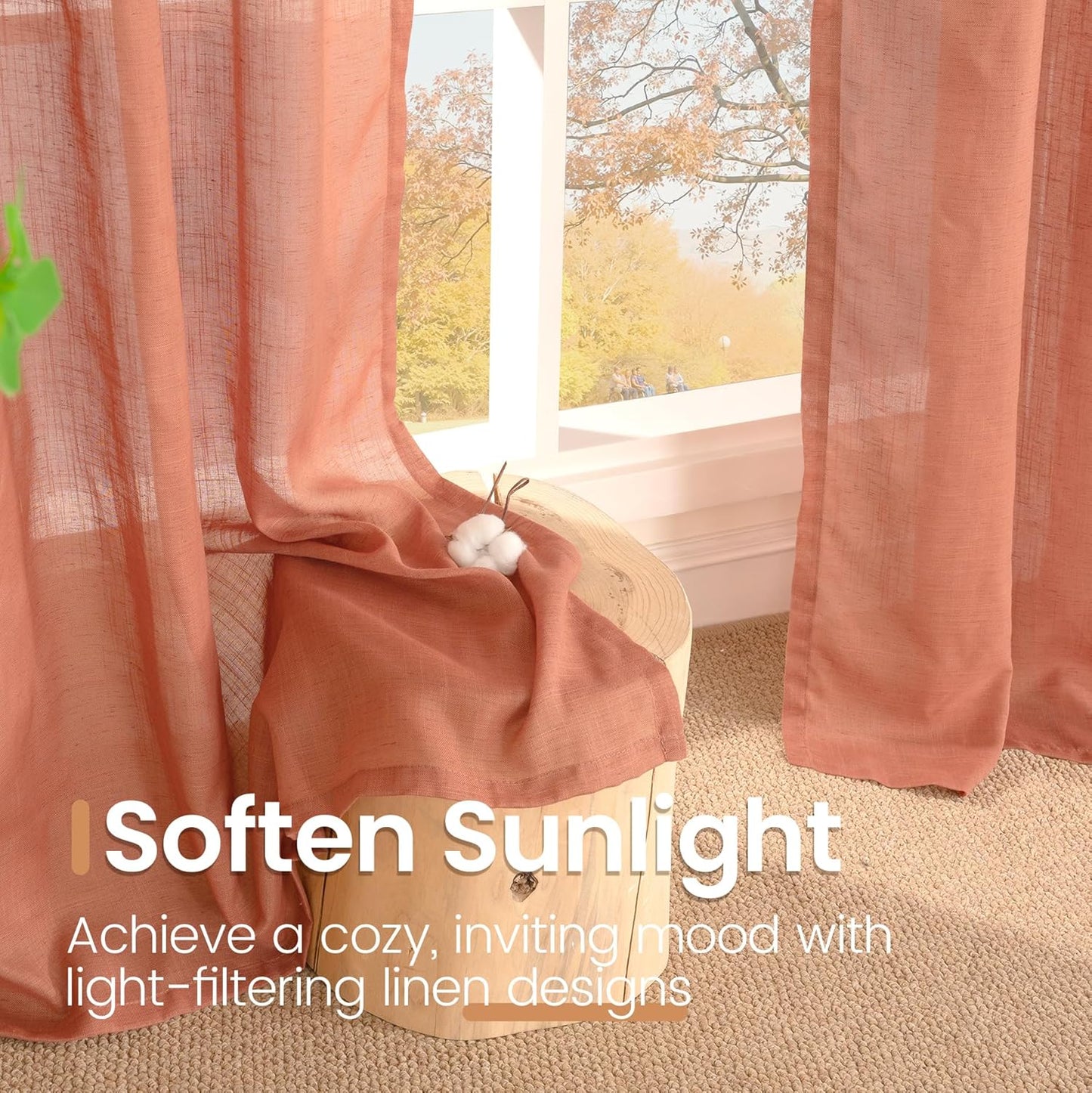 BGment Terracotta Kitchen Curtains Semi Sheer 48 Inch Length for Short Window, Fall Linen Drapes for Bedroom Cafe Bathroom Decor with Rod Pocket Rustic Lightweight, 2 Panels Set, Each 42 Inch Wide