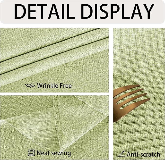 JIUZHEN Rectangle Table Cloth Faux Linen Farmhouse Tablecloth Wrinkle and Stain Resistant Decorative Fabric Table Cover for Kitchen, Dining Room, Parties and Camping, Sage Green, 52 x 70 Inch