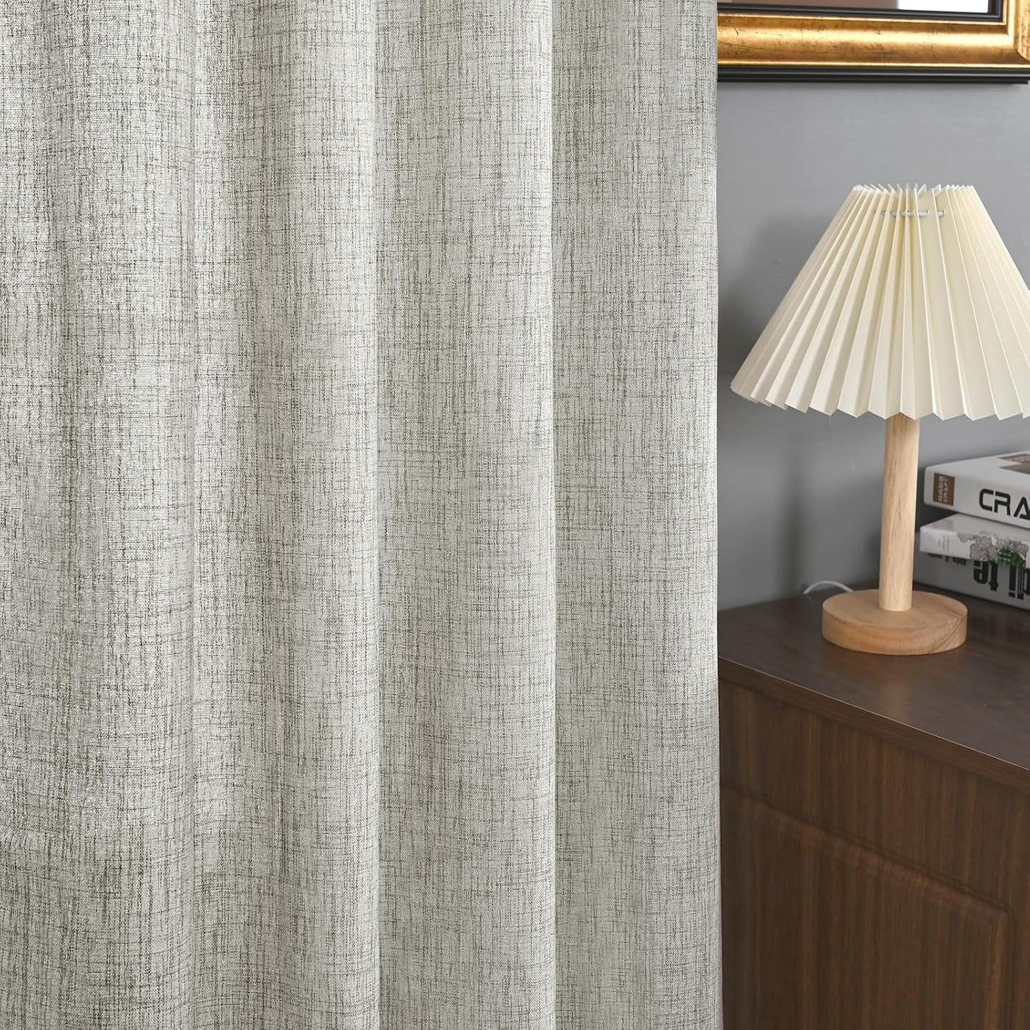 YoungsTex Dark Grey Linen Curtains for Living Room 52 X 80 Inch Length, Semi Sheer Drapes Light Filtering with Bronze Grommet for Bedroom Office Farmhouse Dining, 2 Panels