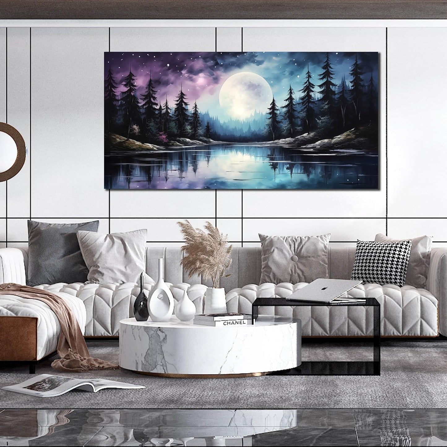 AOZEMI Forest Canvas Moon Wall Art Large Landscape Pictures for Living Room Modern Office Bedroom Decor 29x59 Wall Mural Artwork