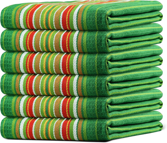 Urban Villa Kitchen Towels Waffle Stripes Dish Towels for Kitchen Leaf Green Set of 6 Kitchen Towels Highly Absorbent Cotton Over Sized 20X30 in with Mitered Corners Kitchen Hand Tea Towels