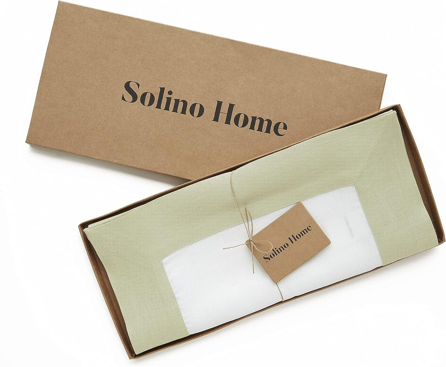 Solino Home Linen Table Runner 72 Inches Long - Sage Green and White 100% Pure Linen 14 x 72 Inch Table Runner for Dining, Fall, Autumn, Thanksgiving, Christmas - Contempo