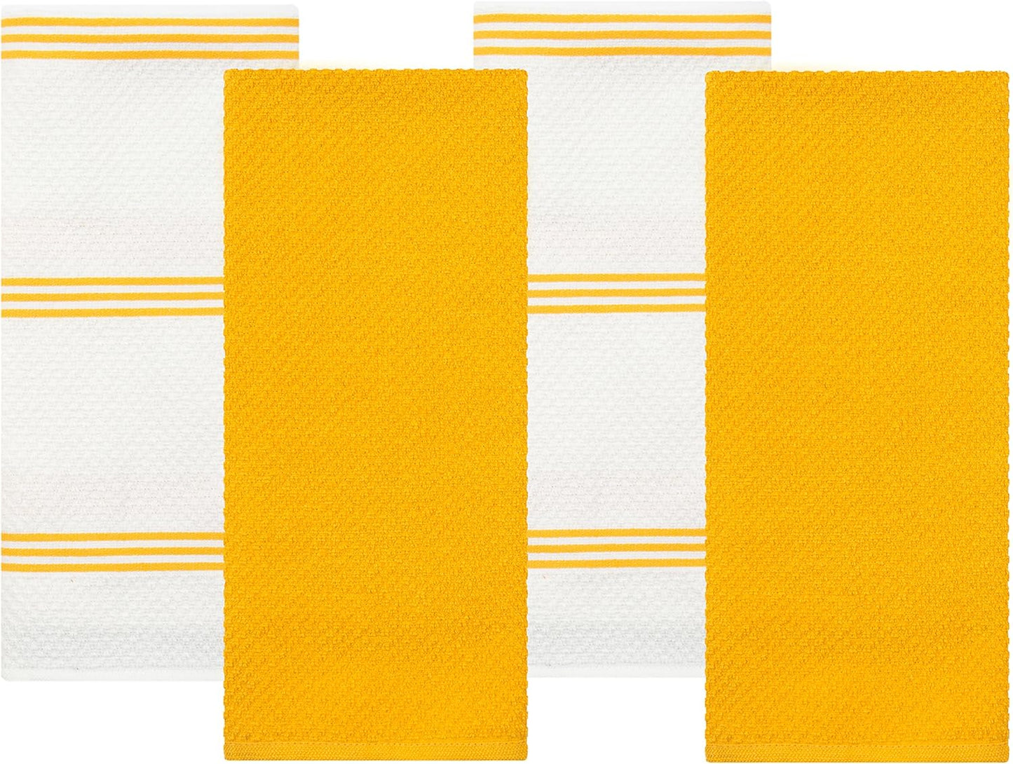 Sticky Toffee Cotton Kitchen Towels Set of 4 – Yellow and White Dish Towels 28x16 in, Reusable and Absorbent Tea Towels for Cleaning or Drying, Oeko-Tex Cotton