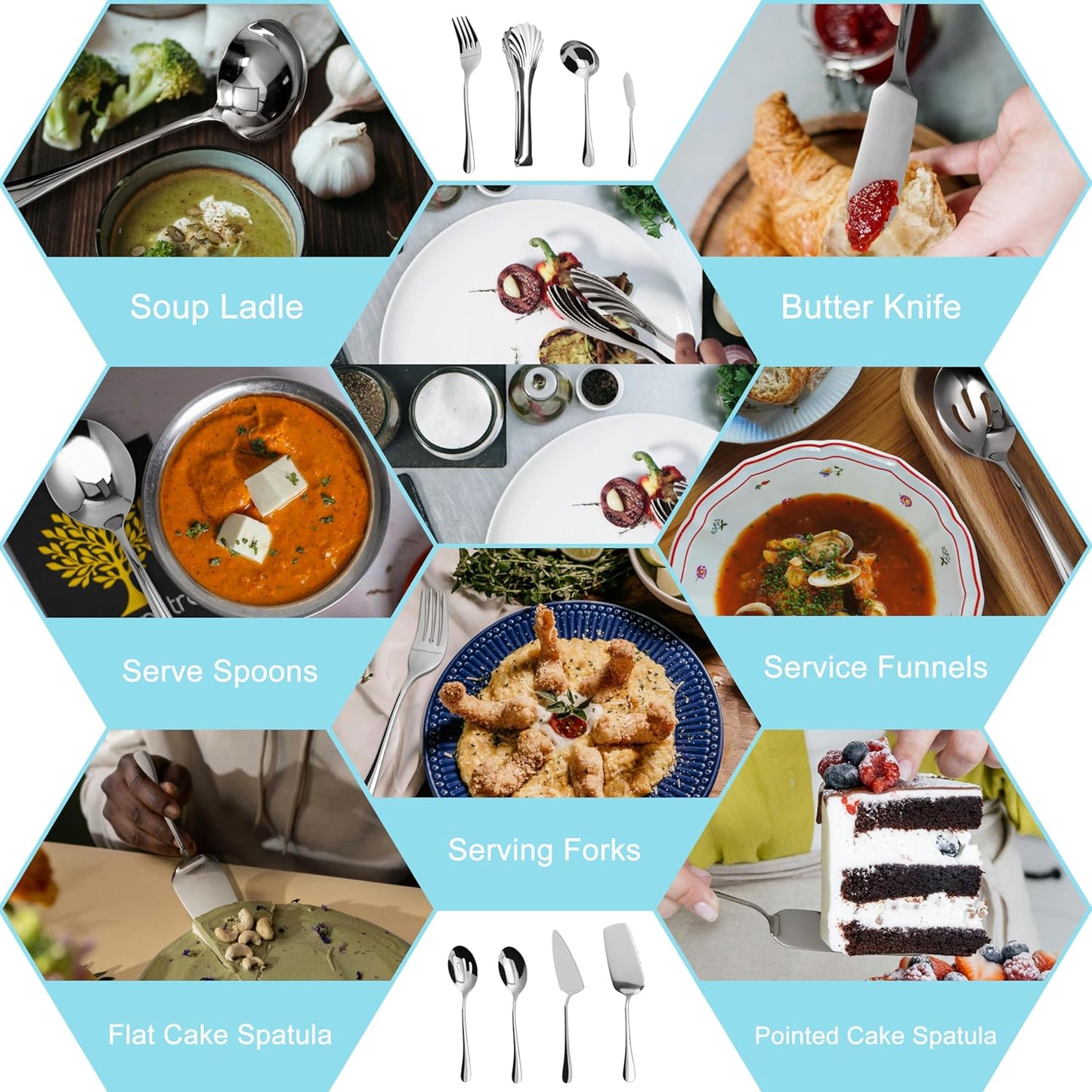 24-Piece Silverware Set Flatware Cutlery Set Service for 4, Durable Stainless Steel Tableware in Ergonomic Design Size and Weight, Kitchen Utensil Sets with Steak Knives, Rust-proof, Dishwasher Safe