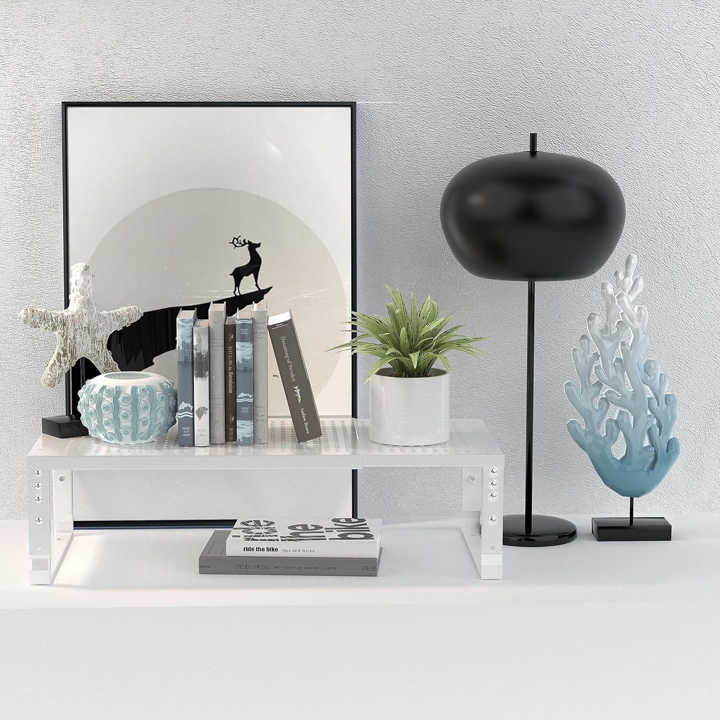 Expandable Adjustable Stackable Kitchen Organizer, Spice Rack,Metal Pantry Storage Shelves Racks,Counter Shelf for Cabinets, Countertop, Cupboard(2 Packs/Large/White)