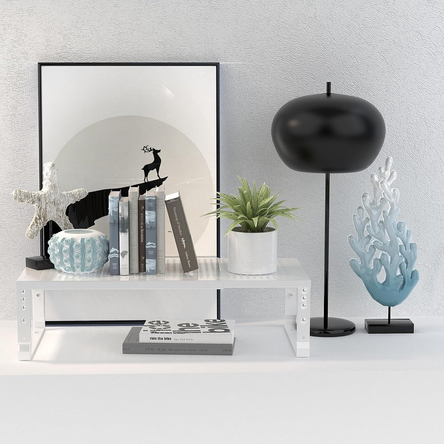 Expandable Adjustable Stackable Kitchen Organizer, Spice Rack,Metal Pantry Storage Shelves Racks,Counter Shelf for Cabinets, Countertop, Cupboard(1 Pack/Medium/White)