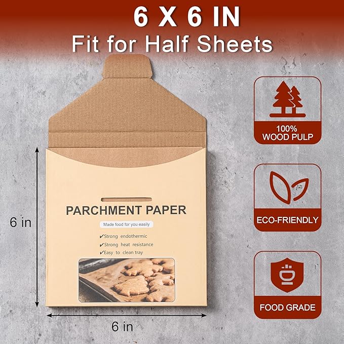 200Pcs Parchment Paper sheets, 6 x 6 Inches Non-Stick Precut Baking Parchment,Unbleached,Parchment Paper For Baking,Fryer, Cooking,Oven,Perfect for Bread, Cakes, Barbecue