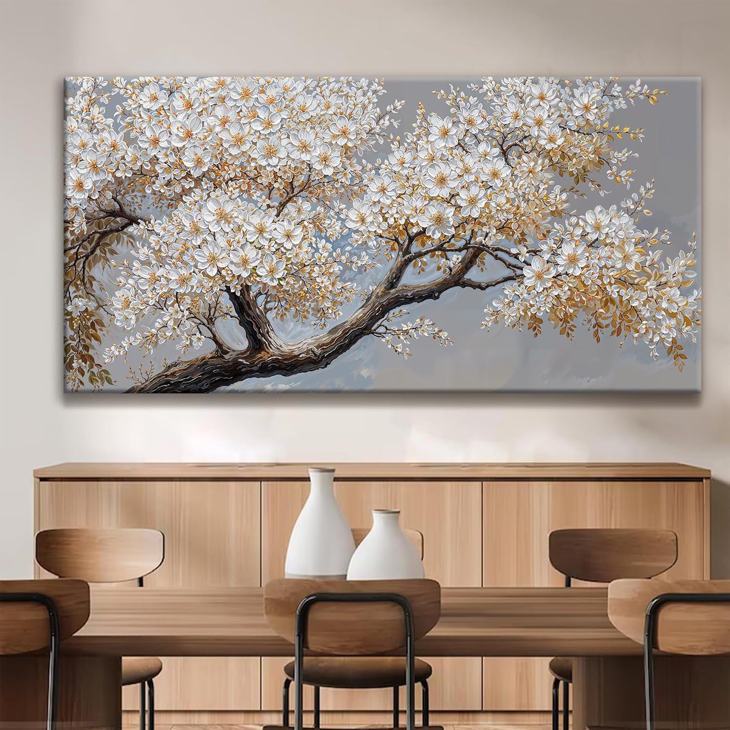 Large Wall Art Decor Modern White Flowers On Tree Artwork Prints Decor Ready To Hang Canvas Wall Art For Living Room Office Bedroom Wall Decor Kitchen 29x58 Inch