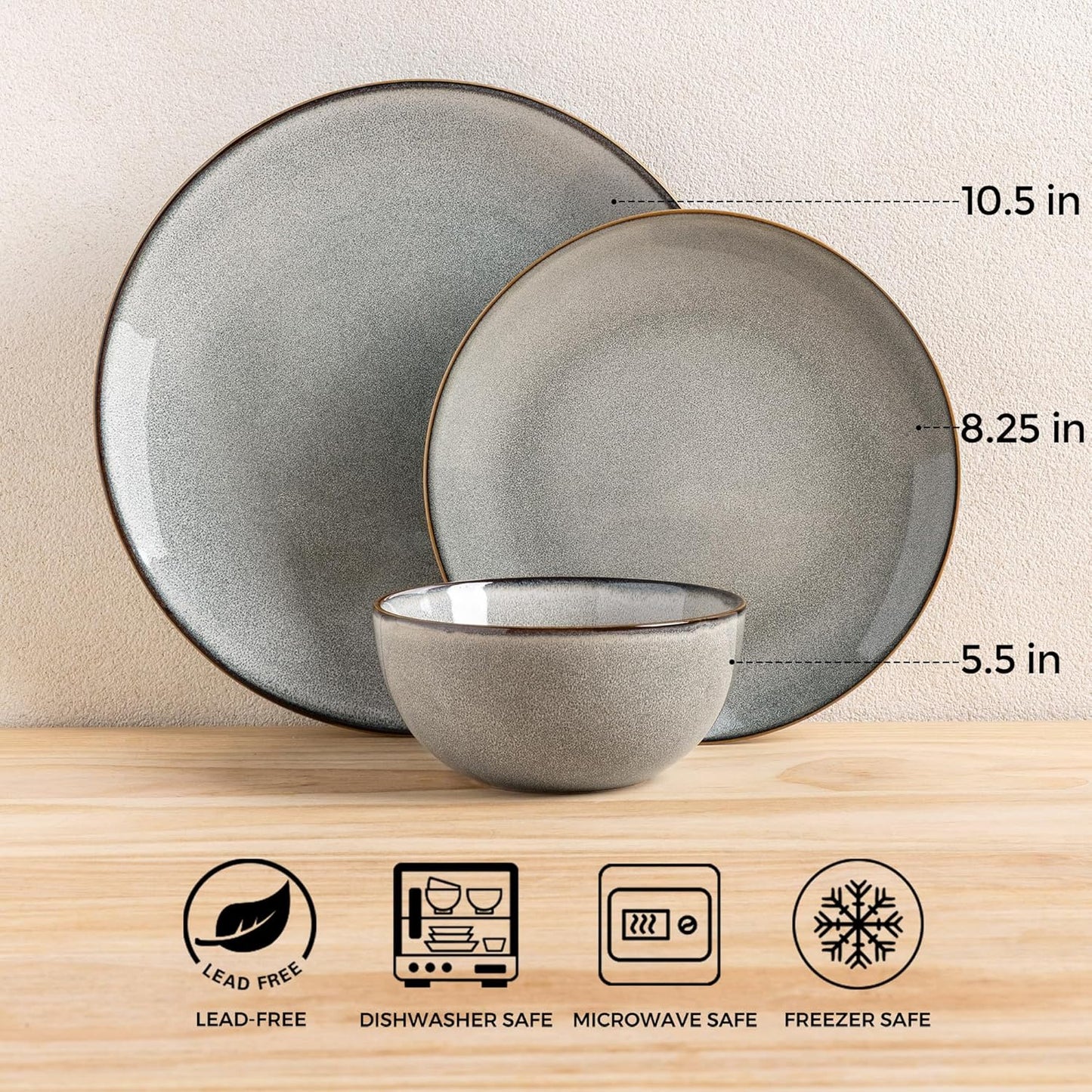 GBHOME Ceramic Dinnerware Sets for 4, 12 Pieces Stoneware Plates and Bowls Sets, Reactive Glaze Dishes -Scratch Resistant, Dishwasher&Microwave Safe