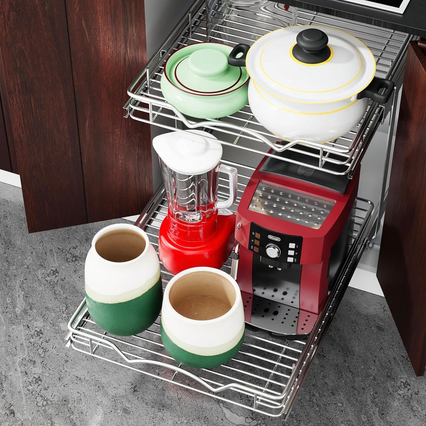 HOLDN’ STORAGE Two Tier Pull Out Cabinet Organizer, Individual Sliding Drawers - Heavy Duty Metal with Lifetime Limited Warranty - Anti Rust Chrome Finish - 8" W x 21”D x 16.5" H