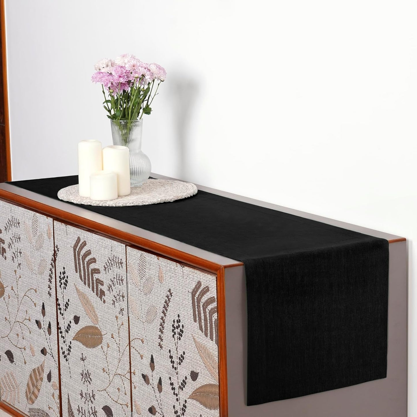 D'Moksha Homes Linen Black Table Runner 132 Inches Long - 100% Pure Linen Extra Long Table Runner 14 x 132 Inch for Fall, Autumn and Halloween - Machine Washable