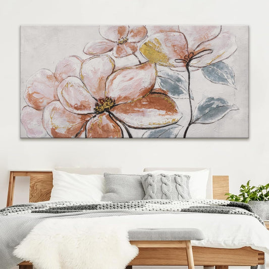 YISXINOAG Canvas Wall Art Living Room Home Wall Decor Modern Canvas Art Wall Decor 29x58 Inches Elegant Brown Pink Flower White Wall Art Picture For Bedroom Dining Room Office Artwork
