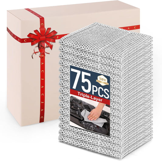 3 Layers Non Scratch Wire Dish Cleaning Supplies 75PCS - Wire Dishwashing Rag Home Essentials-Reusable Steel Wool Scrubber Washcloths,Kitchen Towels and Dishcloths Set for Pans Sinks & Cookware