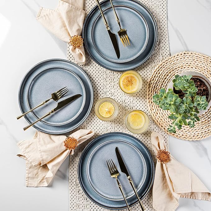 LERATIO Ceramic Dinnerware Sets for 4,Round Reactive Glaze Ceramic Plates and Bowls Set | Dishwasher & Microwave Safe Dishes Set,Service for 4 (12pc)-Gray White