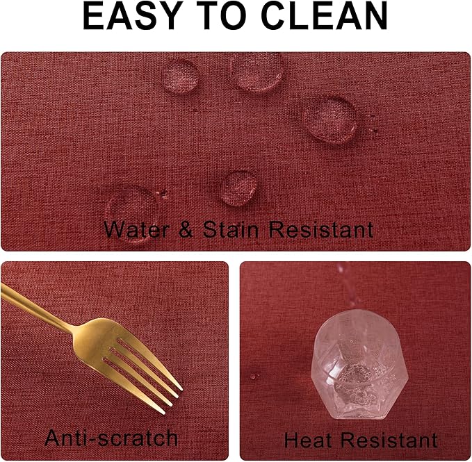 DWCN Table Cloth Rectangle - Faux Linen Fabric Waterproof Spill-Proof Wrinkle and Stain Resistant Tablecloths Decorative Farmhouse Table Cover for Kitchen Dining Party, 54 x 80 Inch, Red